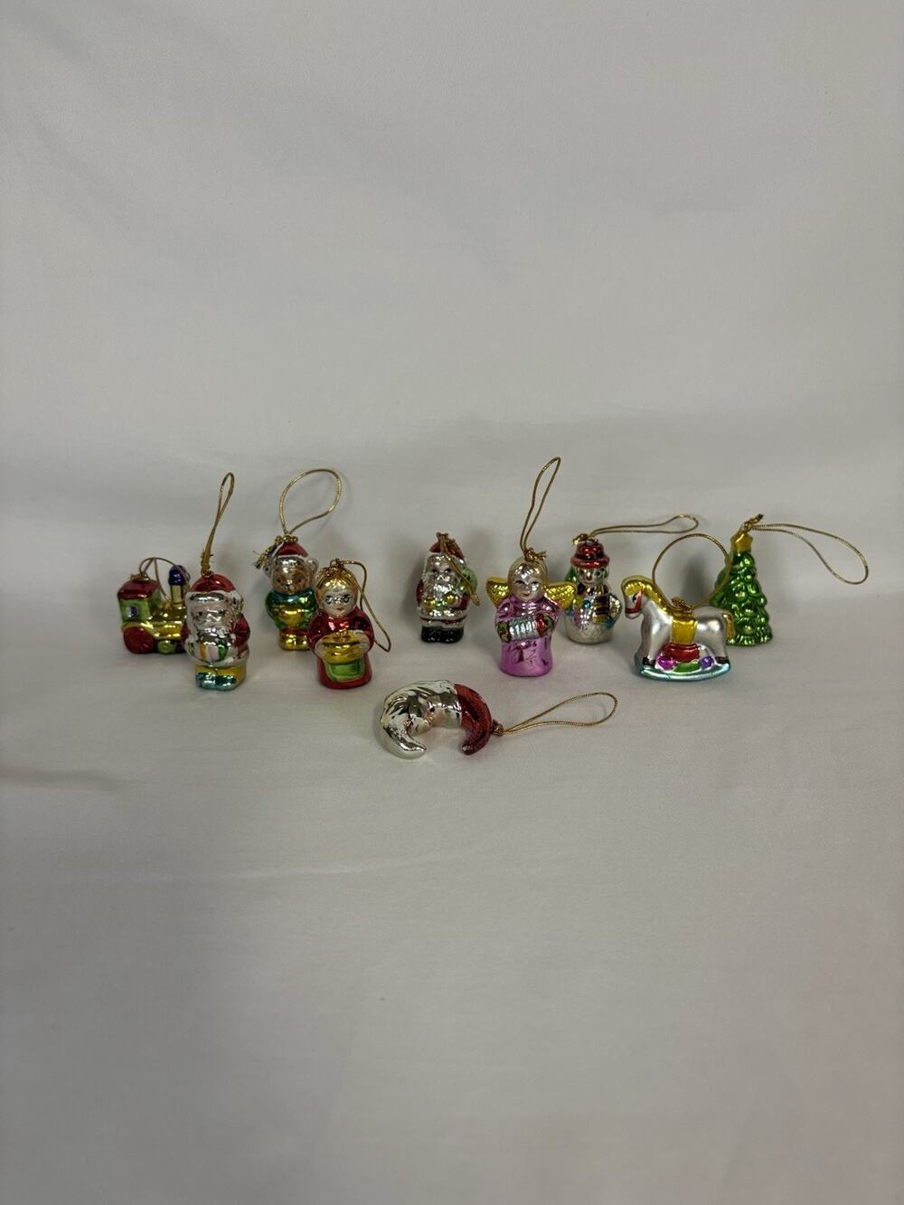 Set of 10 Vintage Ceramic Mini Christmas Ornaments Hand Painted